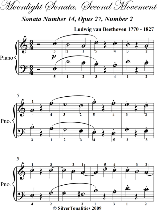 Cover image for Moonlight Sonata Second Movement Easy Piano Sheet Music